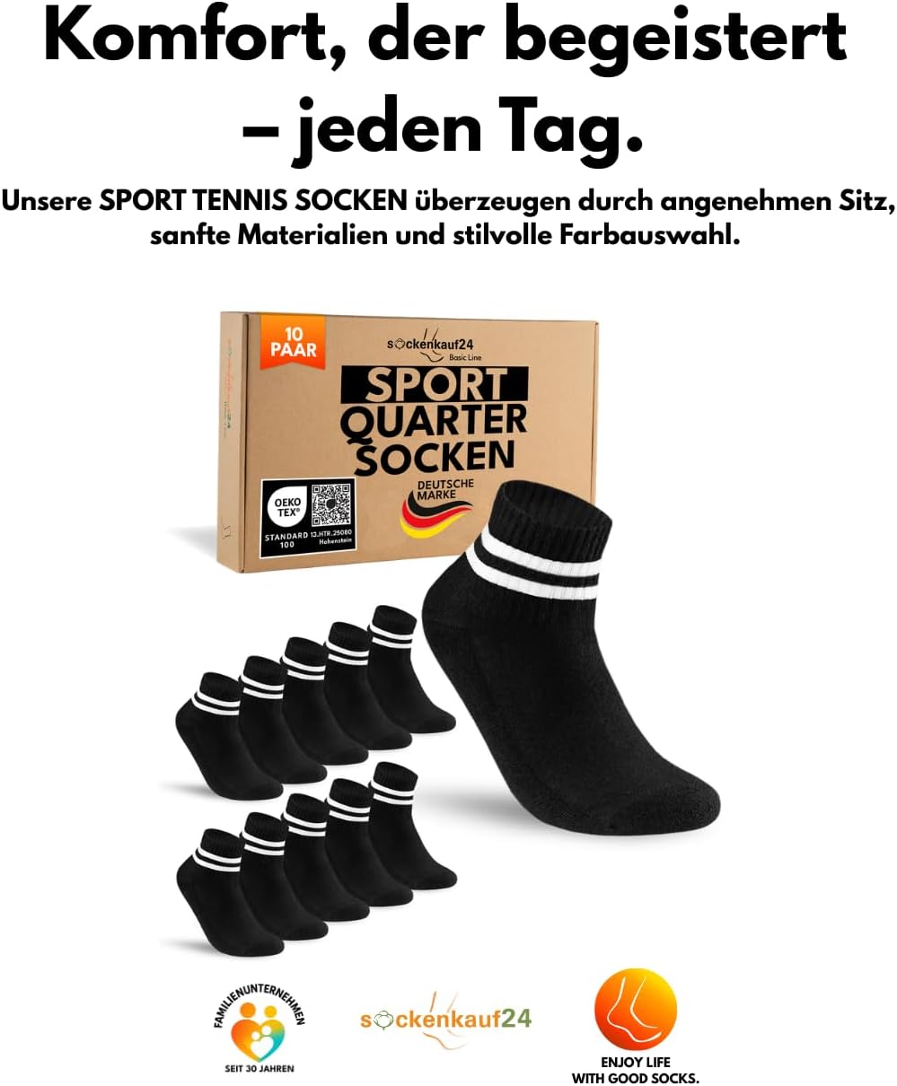 Detalle 2 de sockenkauf24 10 Paar kurze Sportsocken Quarter – atmungsaktiv, dämpfend und langlebig