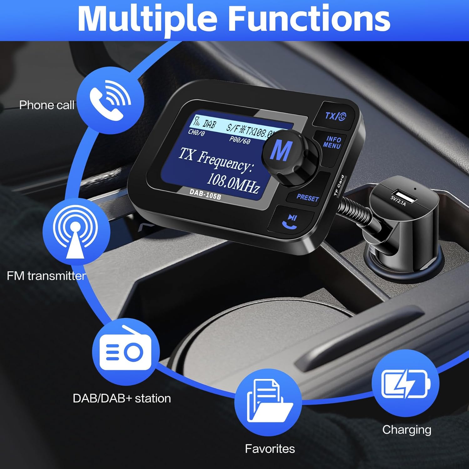 Thumbnail 5 de DeeprBetter DAB+ Adapter für Autoradio mit 2,3-Zoll-LCD, Bluetooth-Freisprechen und AUX/ FM-Übertragung