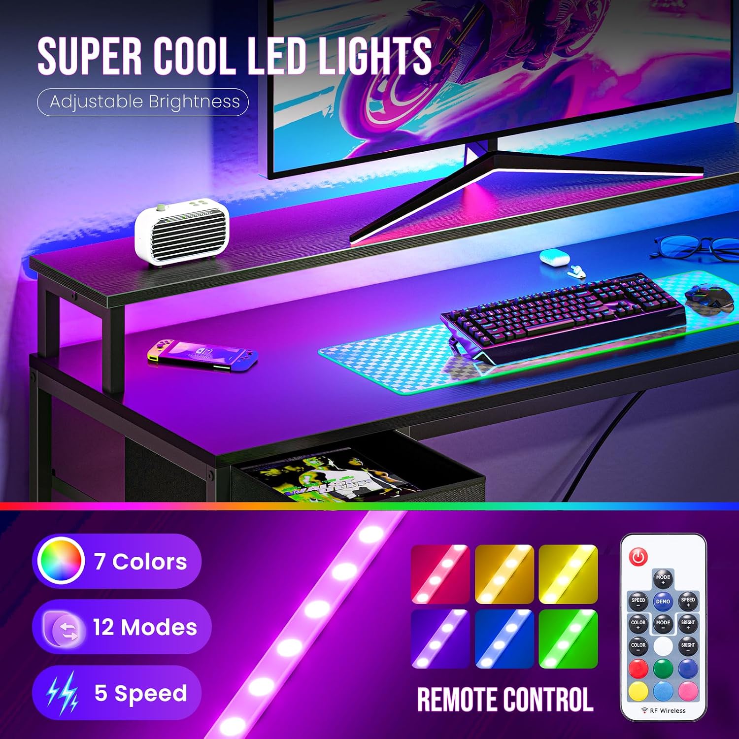 Detalle de OLIXIS L-Shaped Gaming Desk, 47 Inch