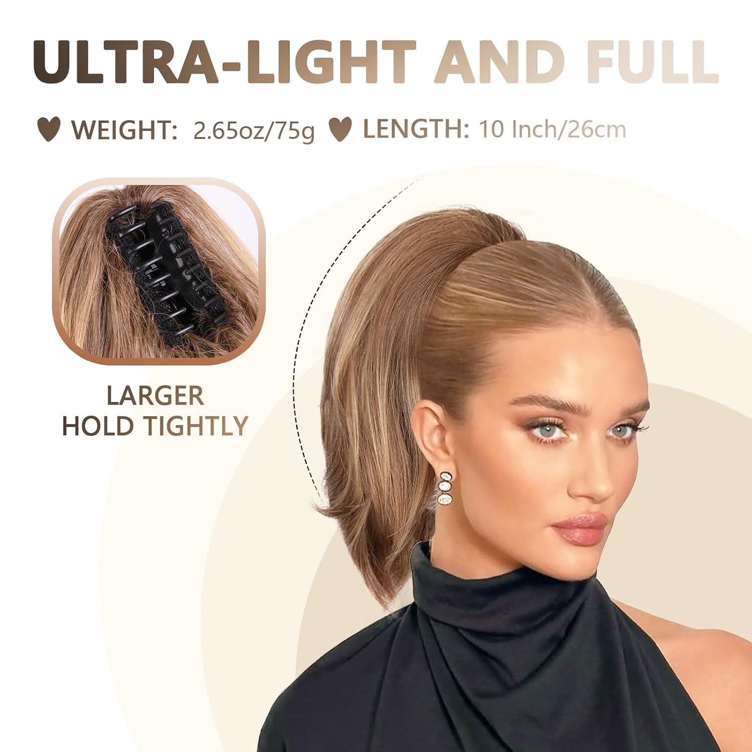 Detalle de Clip on Ponytails for Women - 10 Inch Short Straight Synthetic Ponytail Extension (Dark Blonde with Beige Highlights)