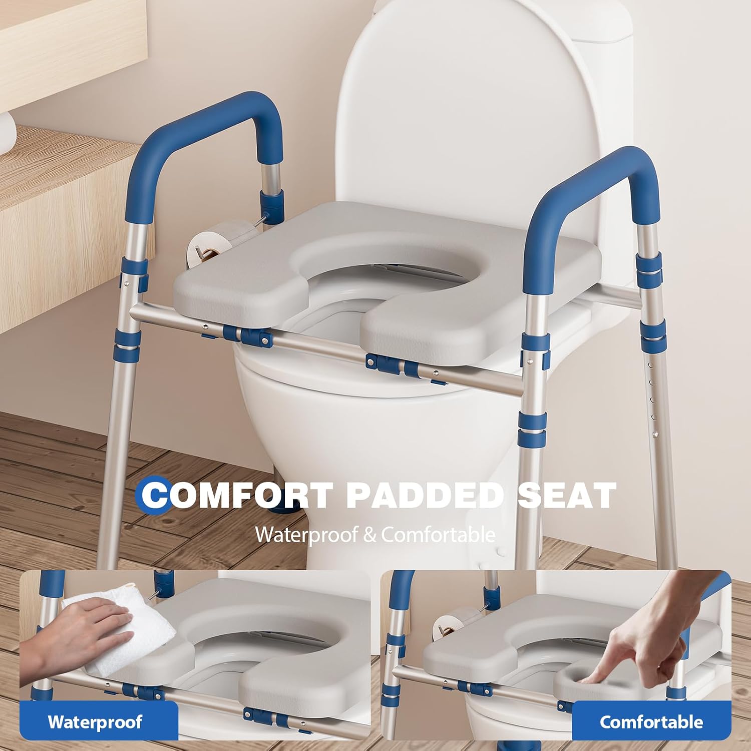 Detalle de Loyoda LRTS002 Raised Toilet Seat with PU Foam Padding, Adjustable Height and Width