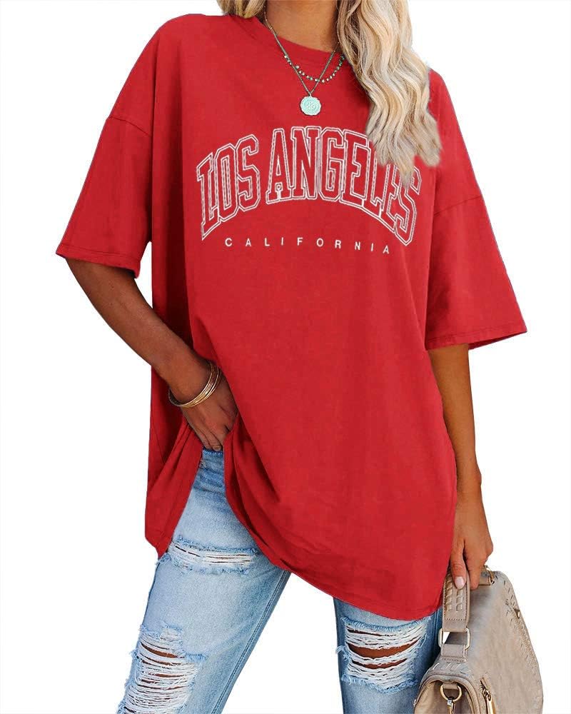 Detalle de Ebifin Oversize T Shirt Damen Vintage Kurzarm – Los Angeles Look, lockerer Boyfriend-Stil