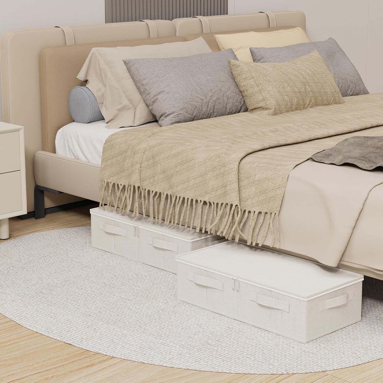 Detalle 2 de ENUMAIL EN104BES-2 opvouwbare opbergdozen, set van 2, beige linnen
