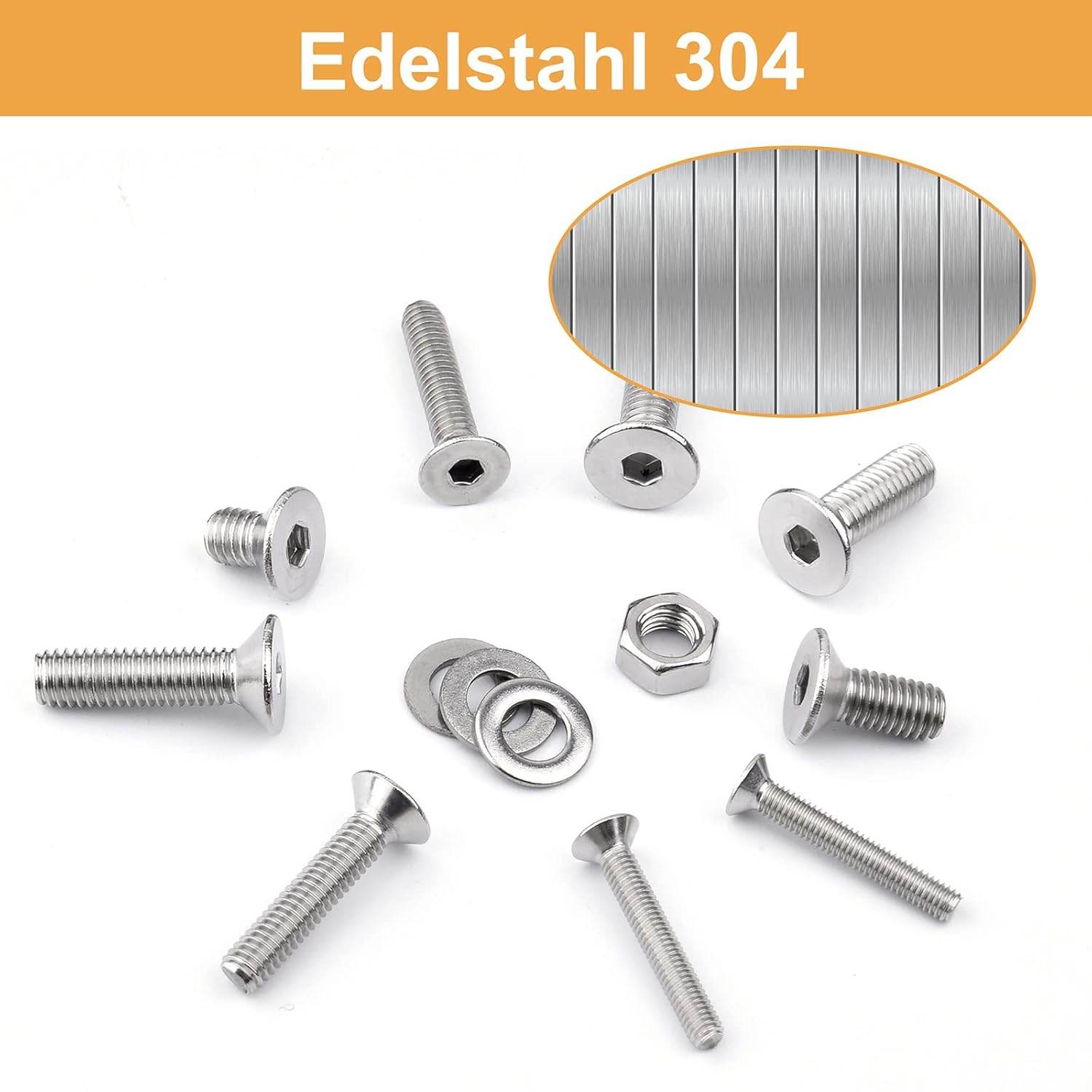 Thumbnail 2 de VIGRUE 1120PCS M3–M6 Senkkopfschrauben, Innensechskant, A2-70 Edelstahl, Inklusive Muttern, Unterlegscheiben & Aufbewahrungsbox