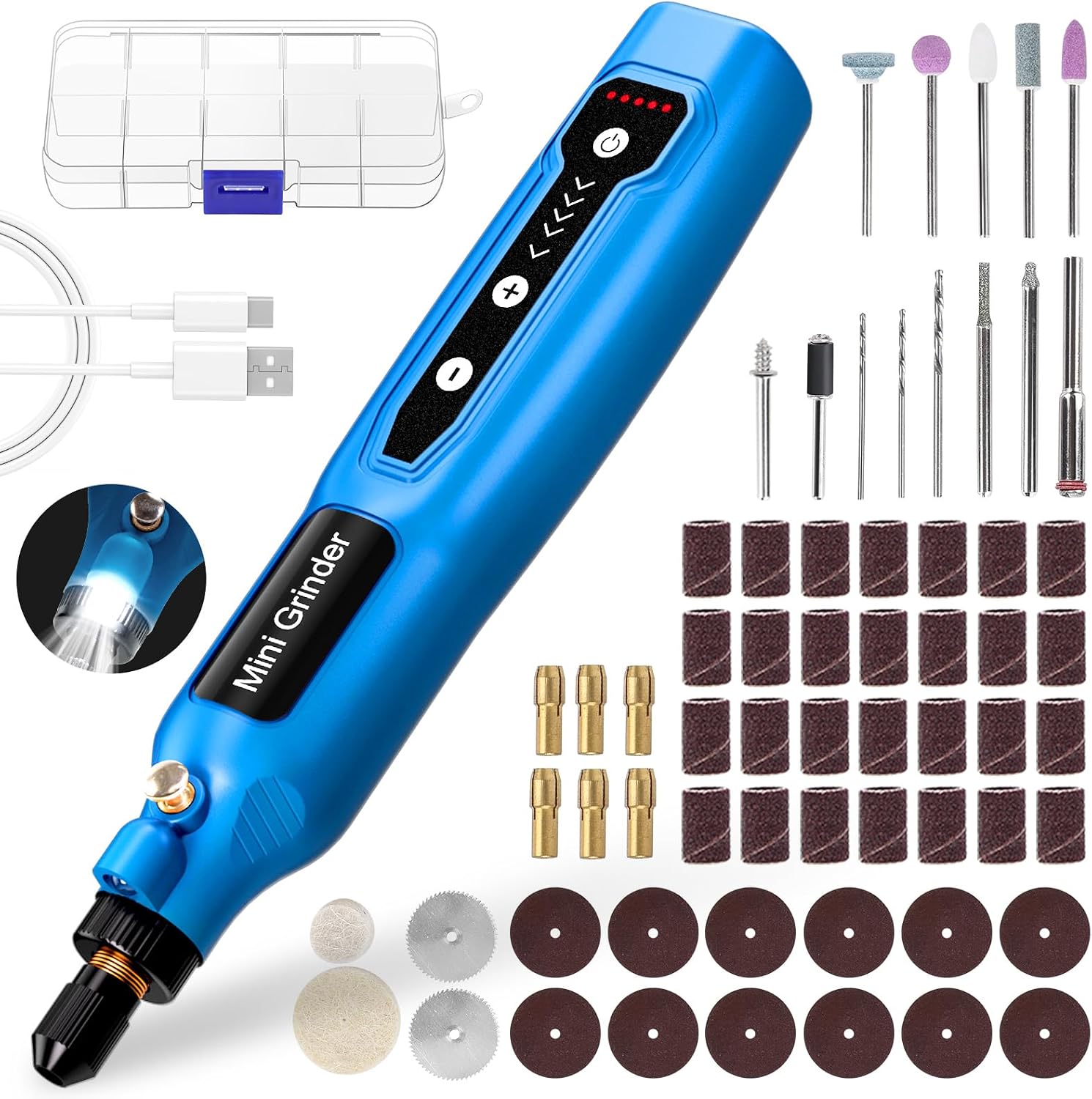 Detalle de Cordless Mini Rotary Tool Set (50Pcs) – USB Rechargeable 3.7V with 5 Speeds (3000–15000rpm)
