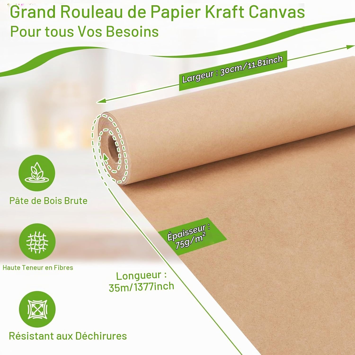 Thumbnail 2 de Euqvunn Kraftpapier rolle – kraftpapier van 300 g/m², 30 cm x 35 m