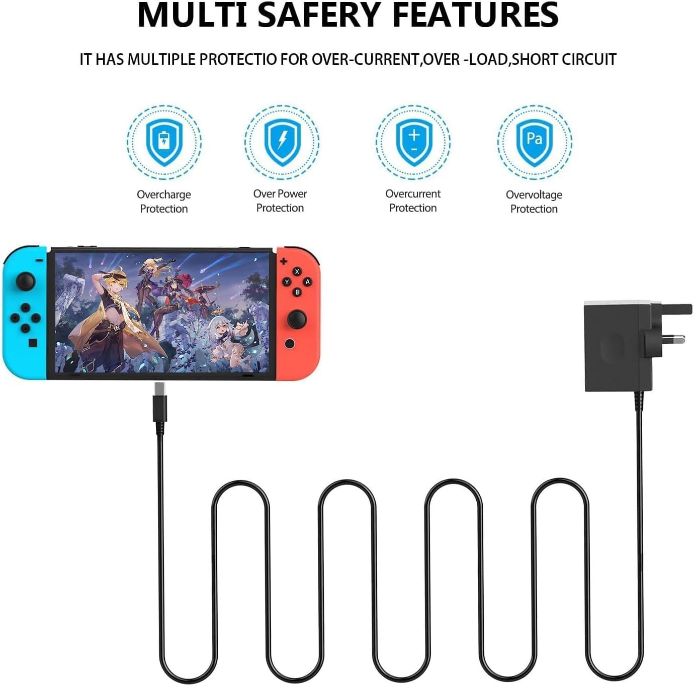 Thumbnail 4 de 45W Charger for Switch / Switch OLED / Switch Lite – Fast AC Adapter with 10FT Type-C Cable