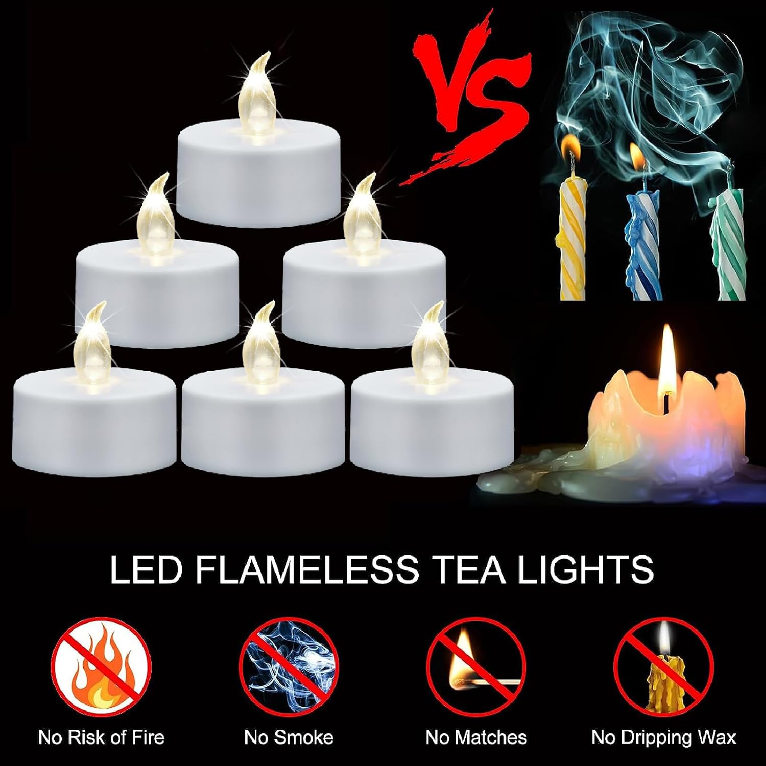 Thumbnail 6 de 5er-Set flammenlose LED-Teelichter mit Fernbedienung und Timer – Warmweiß (Halloween & Deko)