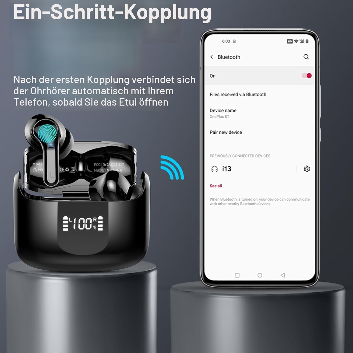 Detalle de Ordtop i13: 2026 Bluetooth In-Ear Kopfhörer – 6D Stereo, kabellos, IP-X7, Bluetooth 5.4