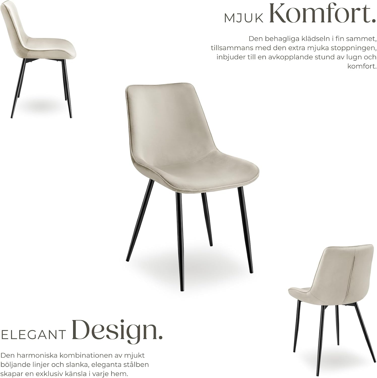 Detalle de tectake Monroe 404941 matstolar, 8-pack i sammetslook med stoppad sits