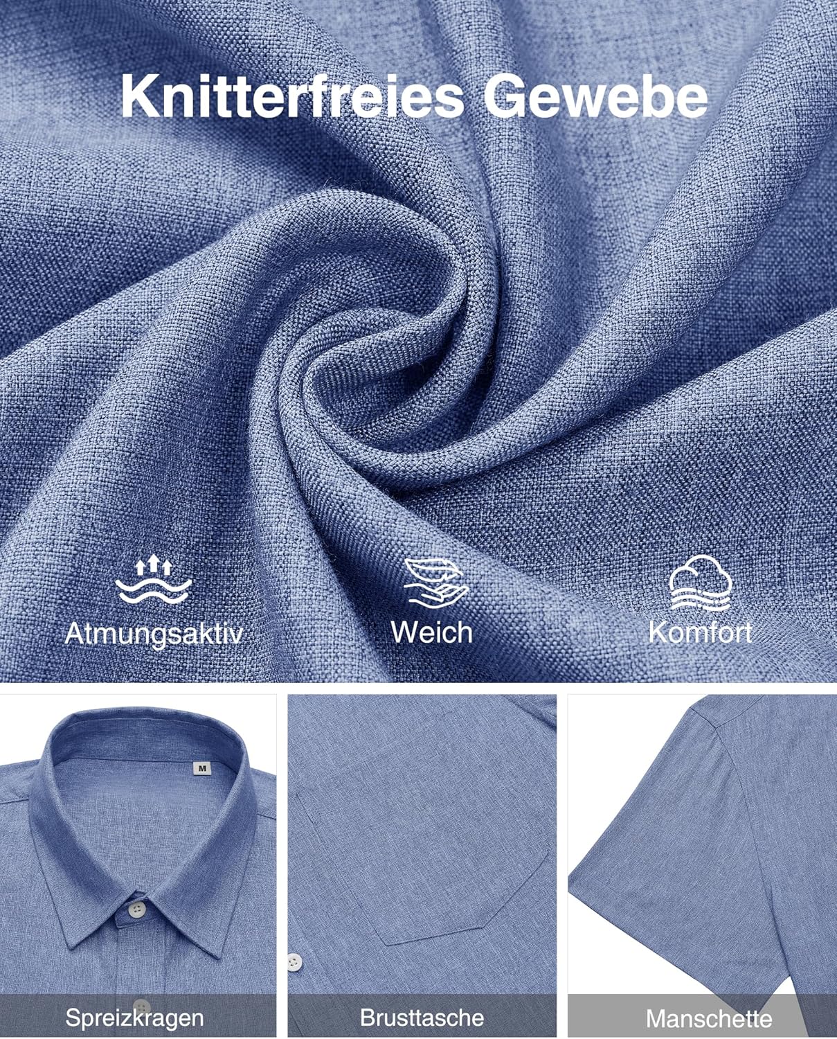 Thumbnail 3 de J.VER Leinenhemd Herren Kruzarm Freizeithemd Regular Fit – Leinenhemd mit Tasche