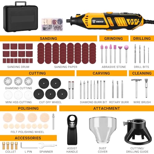 Detalle 2 de DEKOPRO 170W Kit de Herramientas de Amoladora Pequeña 220V: Conjunto completo de accesorios para cortar, pulir y tallar
