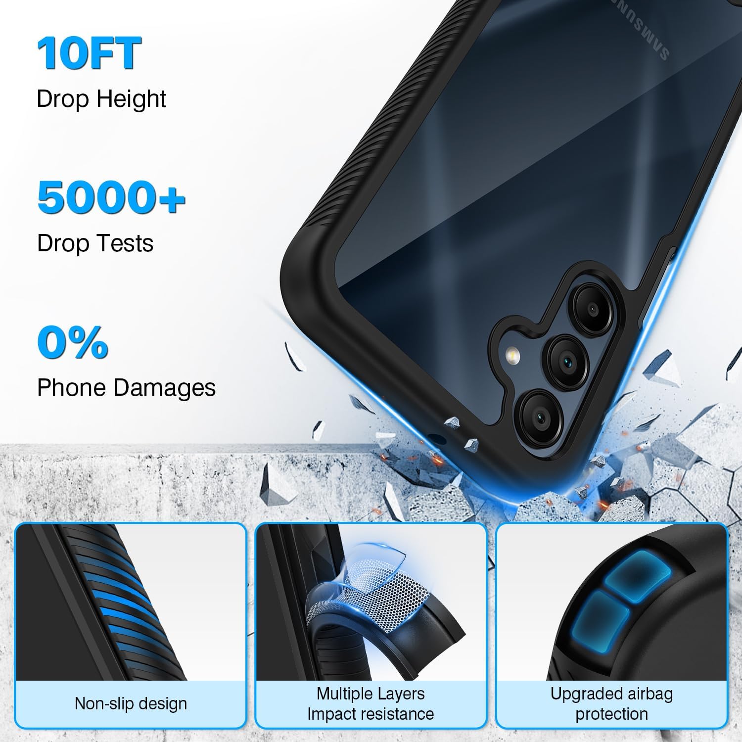 Thumbnail 3 de CENHUFO for Samsung A17 / A16 Case with built-in screen protector and 360° shockproof cover (Black/Clear)