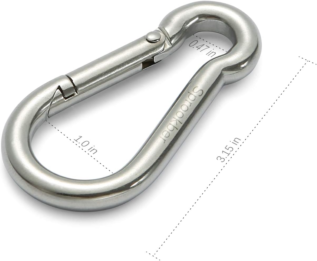 Detalle 2 de sprookber 304 Stainless Steel Spring Snap Hooks, 3.15-Inch, Set of 6