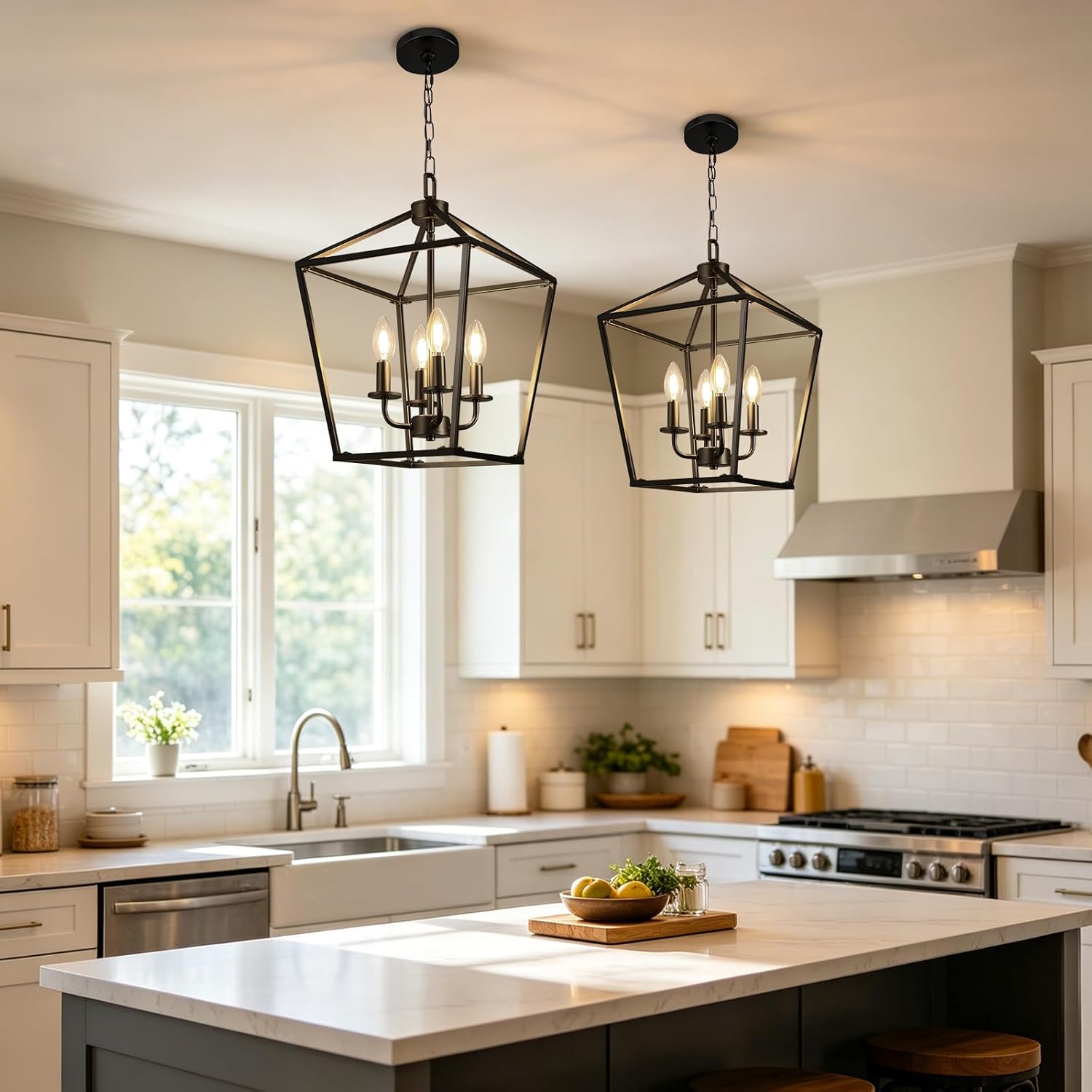 Detalle 2 de SANGFOR Chandelier, 4-Light Black Metal Farmhouse Ceiling Fixture