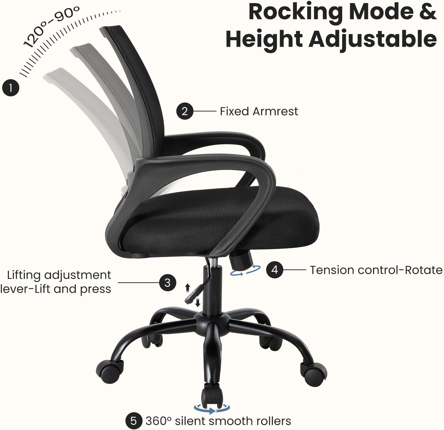 Detalle de DUMOS 1411-H3-KA-22 Ergonomic Office Chair, Mesh Back, Lumbar Support