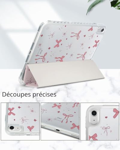 Detalle de Fycyko Étui avec Nœud pour iPad 11" (Gén. 11) et iPad 10e (10,9") - Motif Rose & Porte-crayon