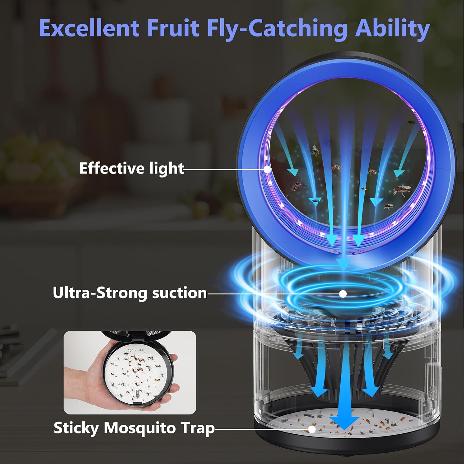 Detalle 2 de DOVSAV 2605 Indoor Fruit Fly Trap with UV Light, Suction Fan & Timer