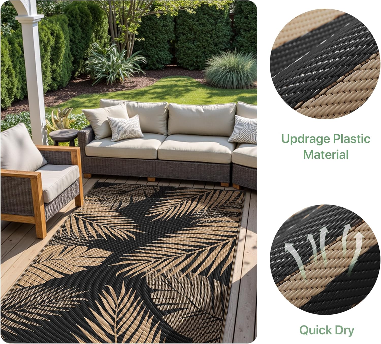 Detalle de GENIMO Outdoor Rug 120x180cm – Waterproof Reversible Garden Rug