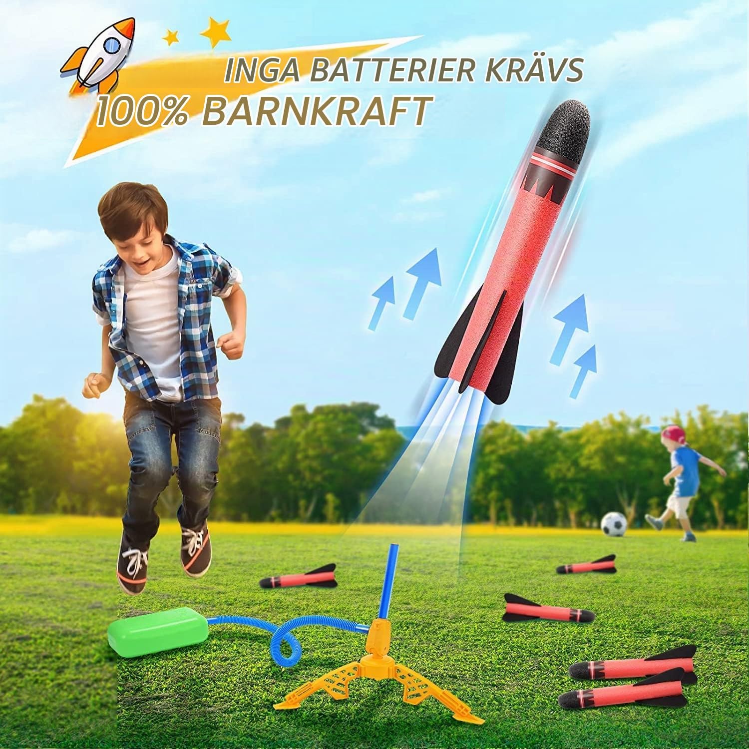 Thumbnail 2 de Anginne raketleksak med sex skumraketer och fotpump