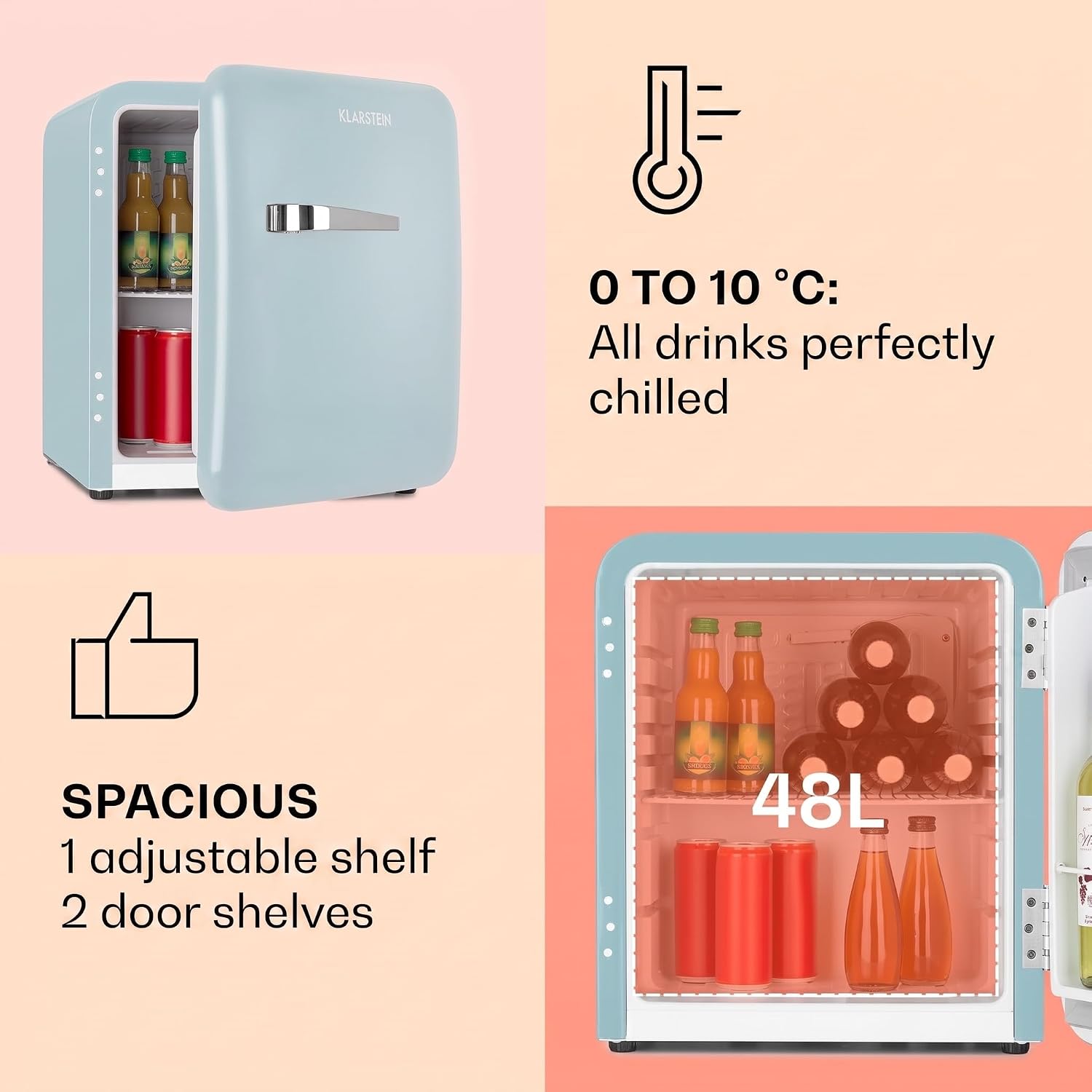 Thumbnail 3 de Klarstein Audrey 48 Mini Fridge, 48L Retro Design with Adjustable Shelves