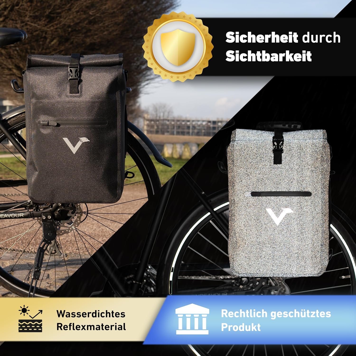 Thumbnail 1 de Valkental 3in1 Fahrradtasche – Bis 25L, wasserdicht, reflektierend, abschließbar, mit Laptopfach