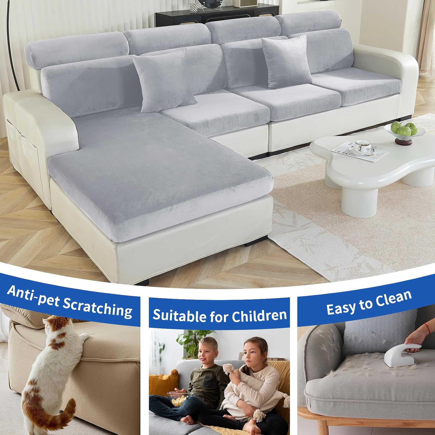 Thumbnail 6 de Ystyle Housse Coussin Canapé Velours 2 places, Gris Argenté