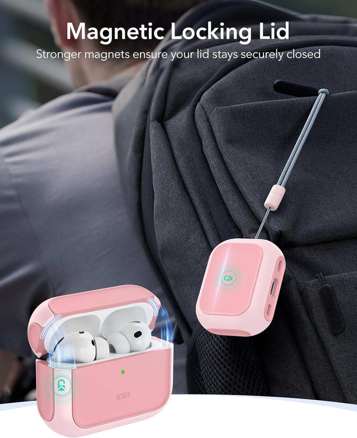 Thumbnail 3 de ESR Coque Rose pour AirPods Pro 3 (2025) – MagSafe, protection hybride et corde de transport