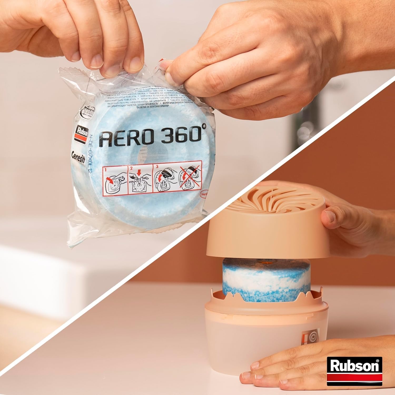 Thumbnail 4 de Rubson Absorbeur d'Humidité Aero 360° Couleur Pêche (1 appareil + 1 recharge 450 g)