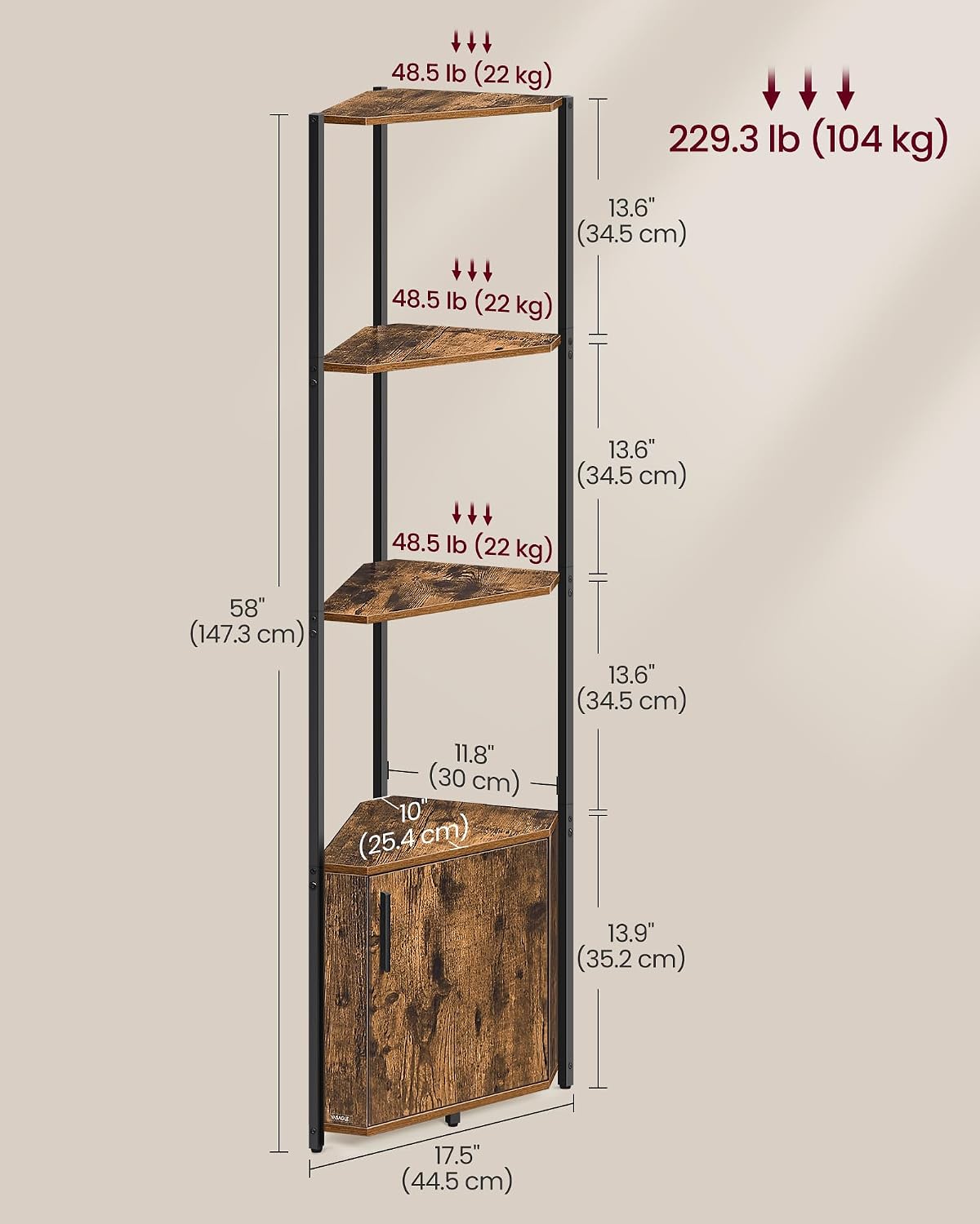 Thumbnail 1 de VASAGLE BARNET LBC580K01 5-Tier Corner Shelf with Cabinet, Rustic Brown