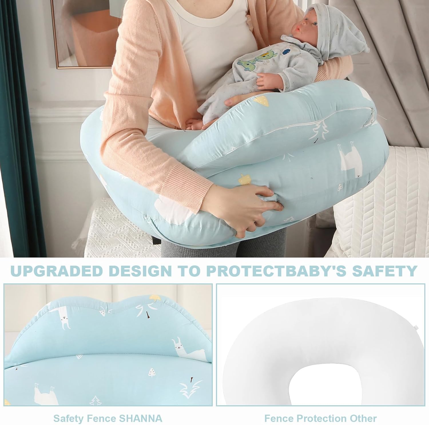 Thumbnail 2 de SHANNA Stillkissen XXL – Multifunktionales Nursing Pillow mit verstellbarem Taillengurt, Weißer Bär, 65 × 55 × 12 cm