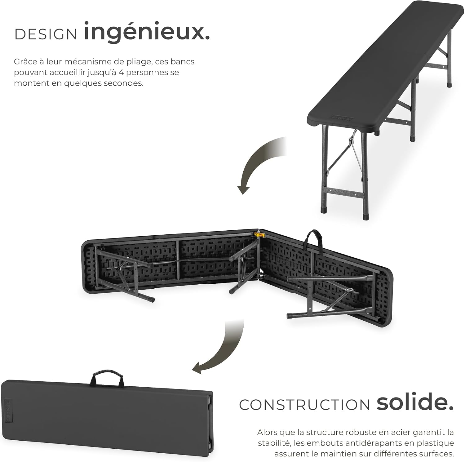 Thumbnail 4 de tectake Panja fällbänkar, 2-pack med 180 cm sits och stålram