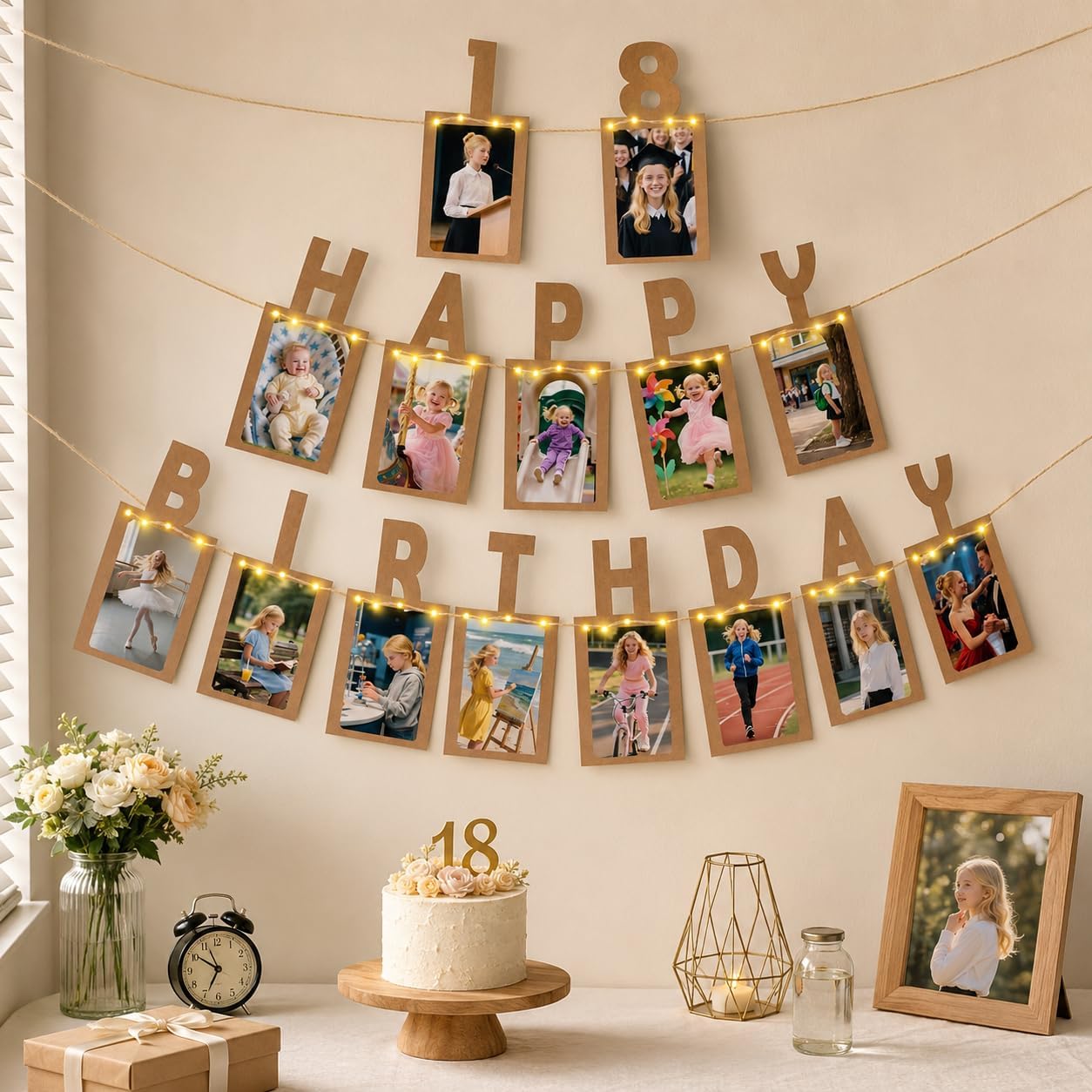 Thumbnail 1 de Seutgjie Happy 18th Birthday Photo Banners Decorations with LED Lights