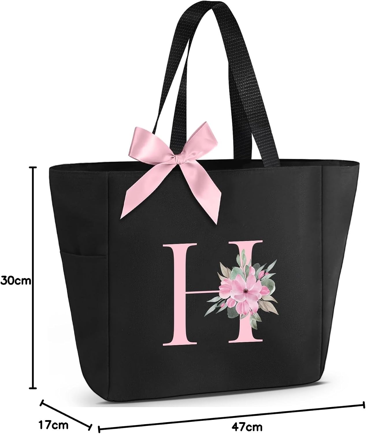 Thumbnail 6 de Vavabox A-Z Initial Personalised Tote Bag (Waterproof) in Black with Pink Bow Detail