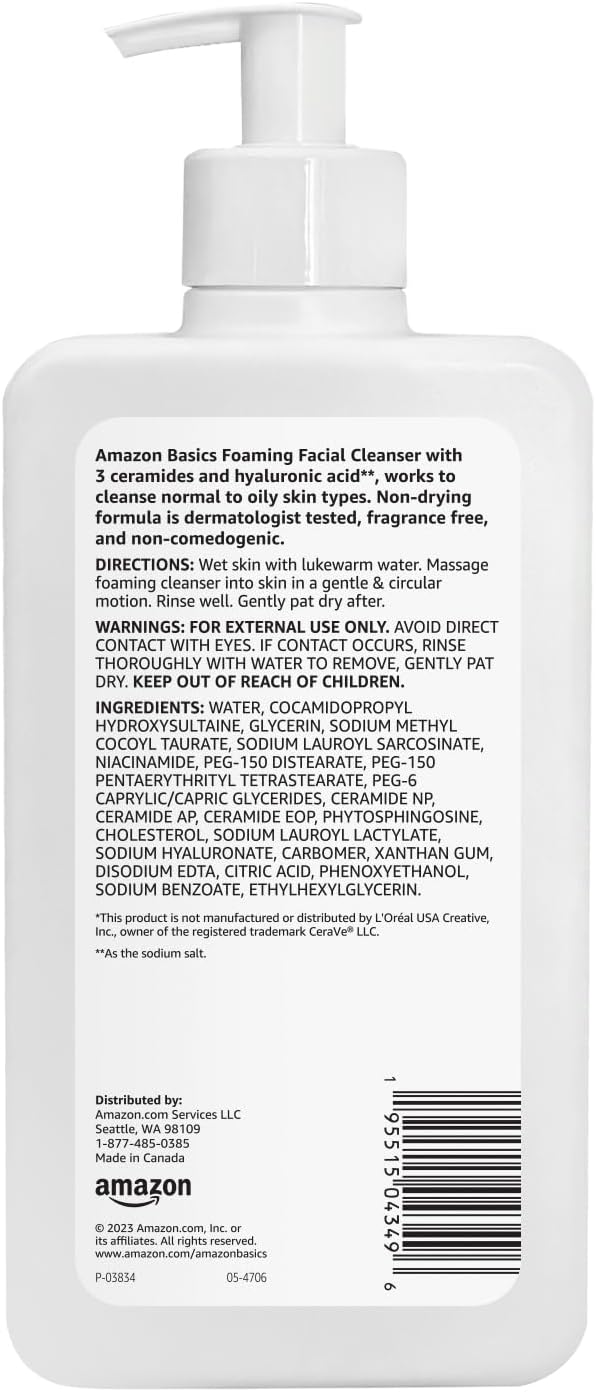 Thumbnail 1 de Amazon Basics Foaming Facial Cleanser with Ceramides & Hyaluronic Acid (12 fl oz) — Fragrance-Free Daily Face Wash