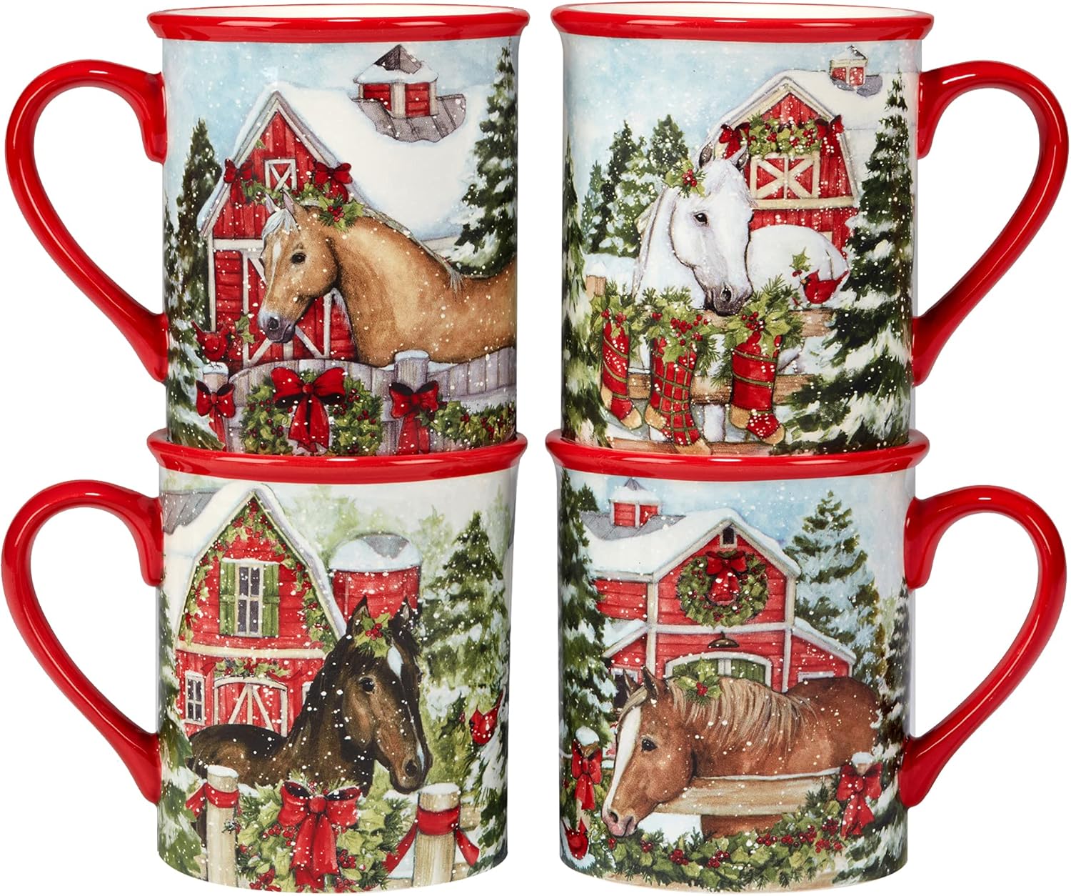 Certified International Homestead Christmas 16 oz Mugs (Set of 4) in Durable Earthenware