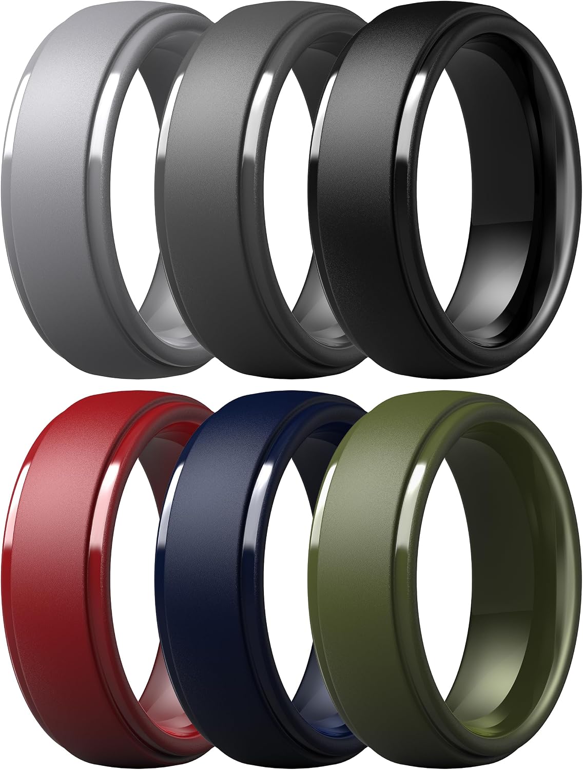 Detalle de ThunderFit Silicone Rings for Men — 10mm Wide, 2.5mm Thick, in 7/4/1 Ring Sets with Step Edge Rubber Design