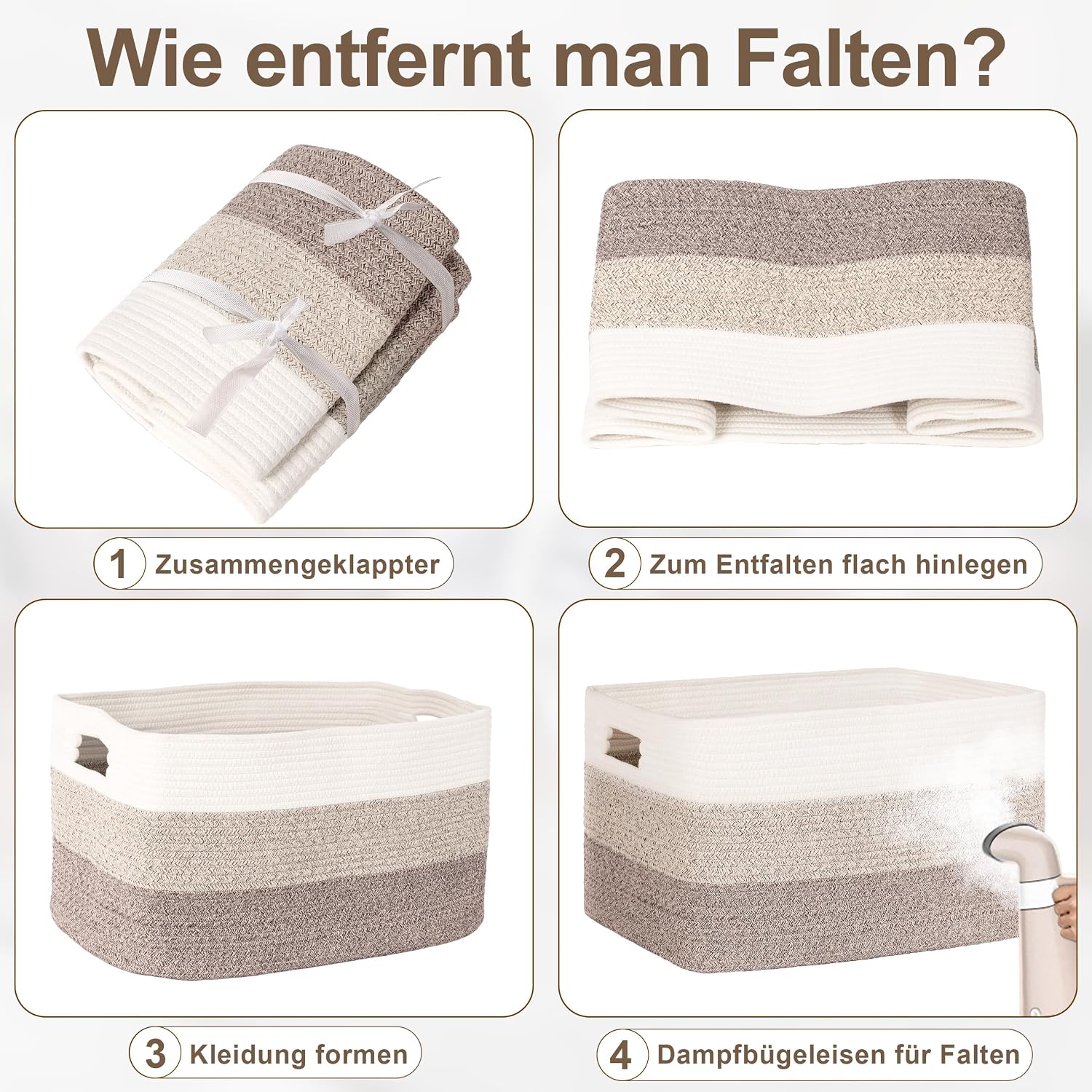 Thumbnail 5 de 45L Aufbewahrungskorb Klein aus Baumwollseil – geflochten mit Griffen, Farbverlauf Braun