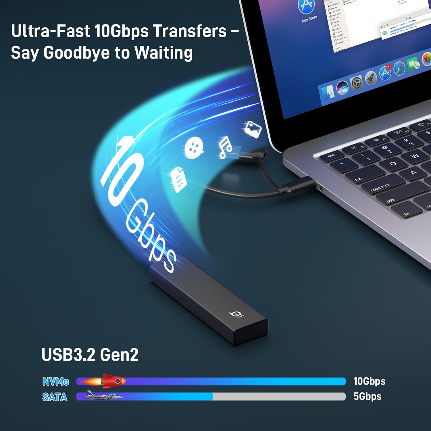 Detalle 2 de Xiaobi M.2 NVMe SSD Gehäuse (USB 3.2 Gen 2, 10 Gbps) für M-Key/B+M Key NVMe, UASP & TRIM