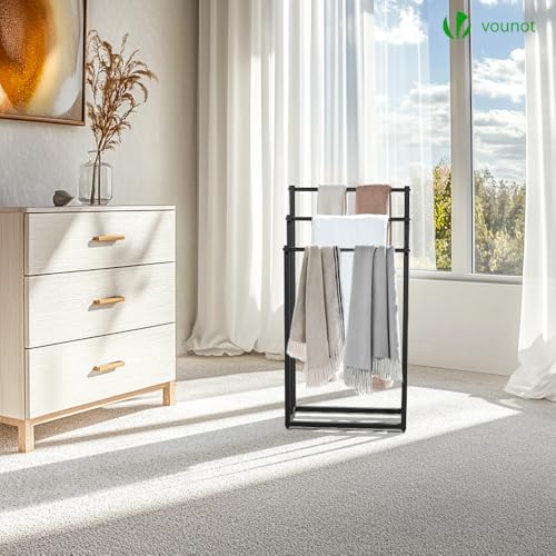 Detalle de VOUNOT Porta Asciugamani Bagno da Terra con 3 Bracci, Nero, 45x22x86 cm
