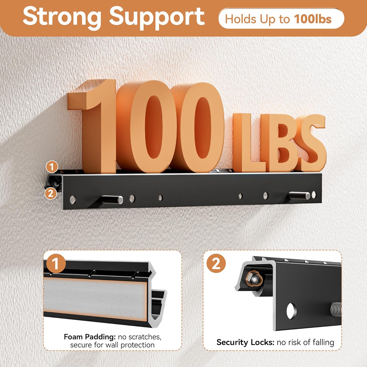 Detalle de Studless TV Wall Mount for Drywall: Ultra-Llimin Low-Profile No-Stud Bracket (12–55 Inch, Up to 100 lbs, 5° Tilt)