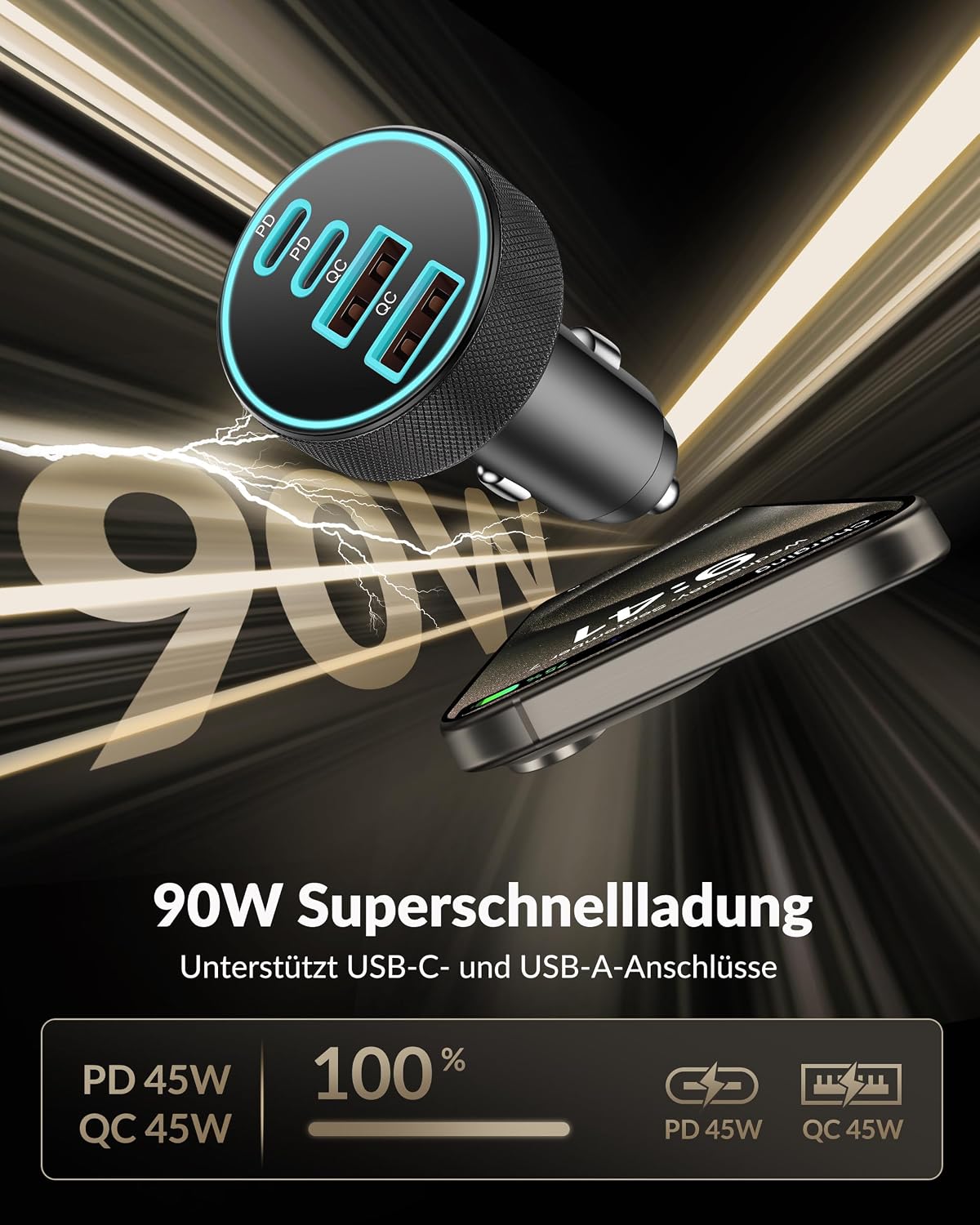 Detalle 2 de CREAPICO 90W Zigarettenanzünder USB C 4-Port