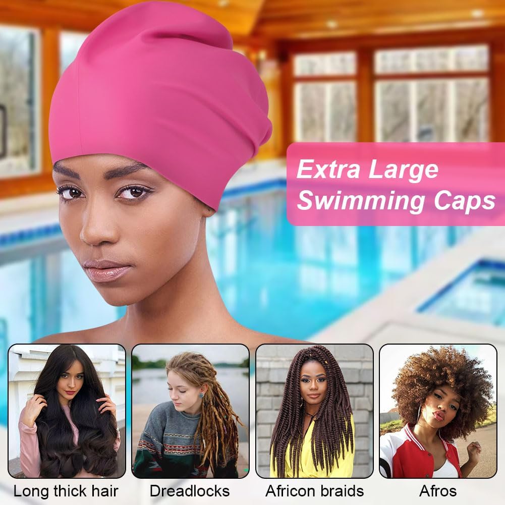 Detalle 2 de AMFUN Silicone Cover Ears Swimming Caps for Long Hair (Adult Unisex)