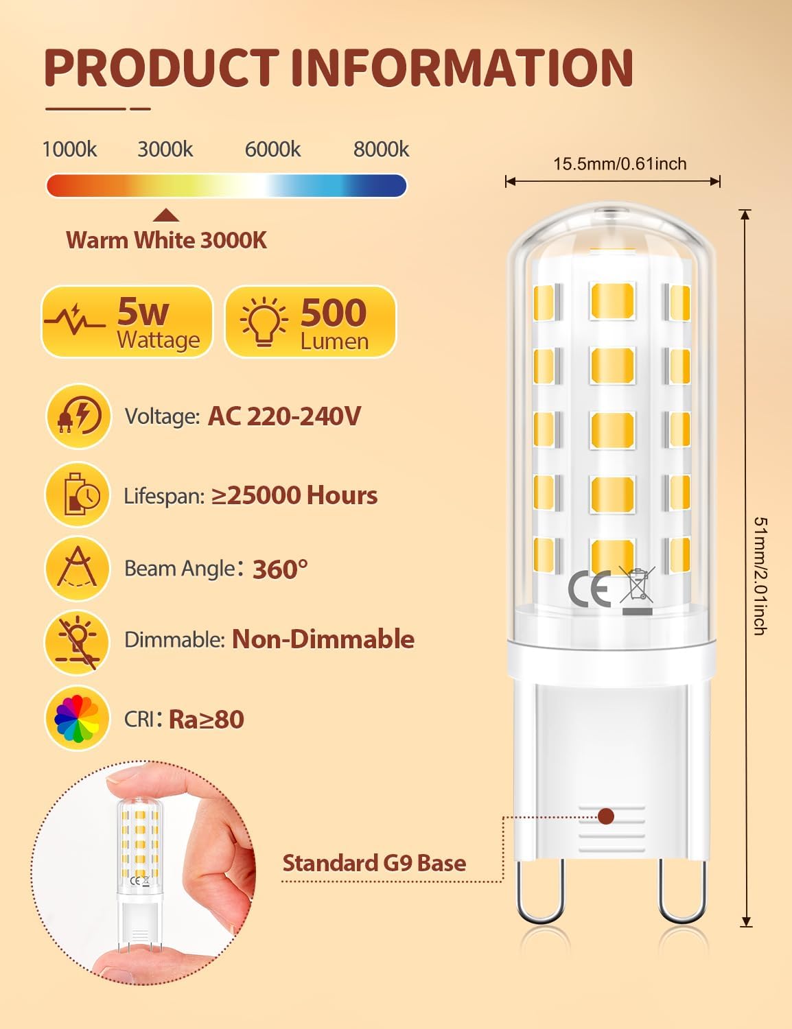 Thumbnail 1 de G9 LED Bulbs 5W 3000K Warm White, 5pcs