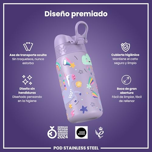 Thumbnail 5 de ion8 Botella Agua Inox Ligero para Niños 400 ml, Unicornio Púrpura – Sin Aislamiento y a prueba de fugas
