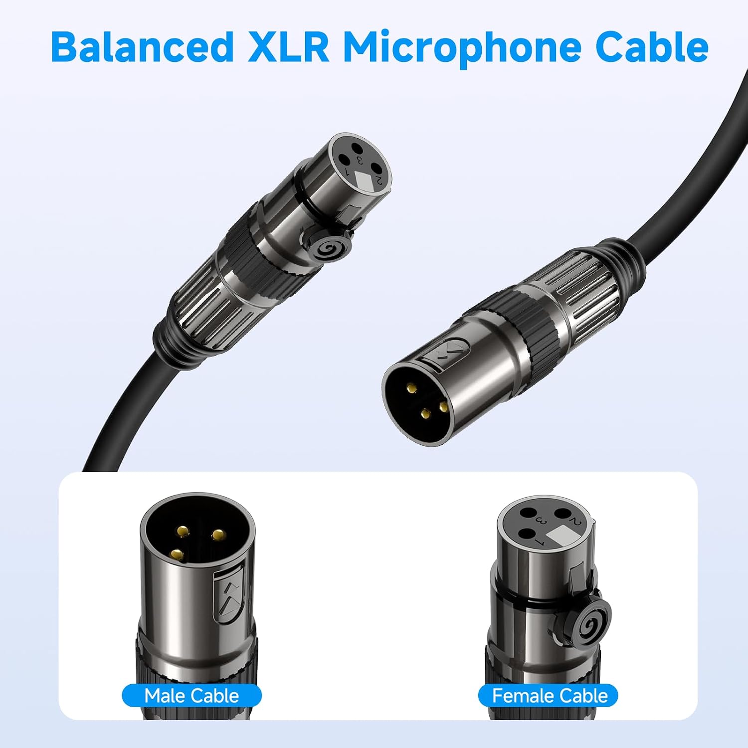Detalle 1 de Caiord 3-Foot 3-Pin XLR Microphone Cable, Male-to-Female, Oxygen-Free Copper