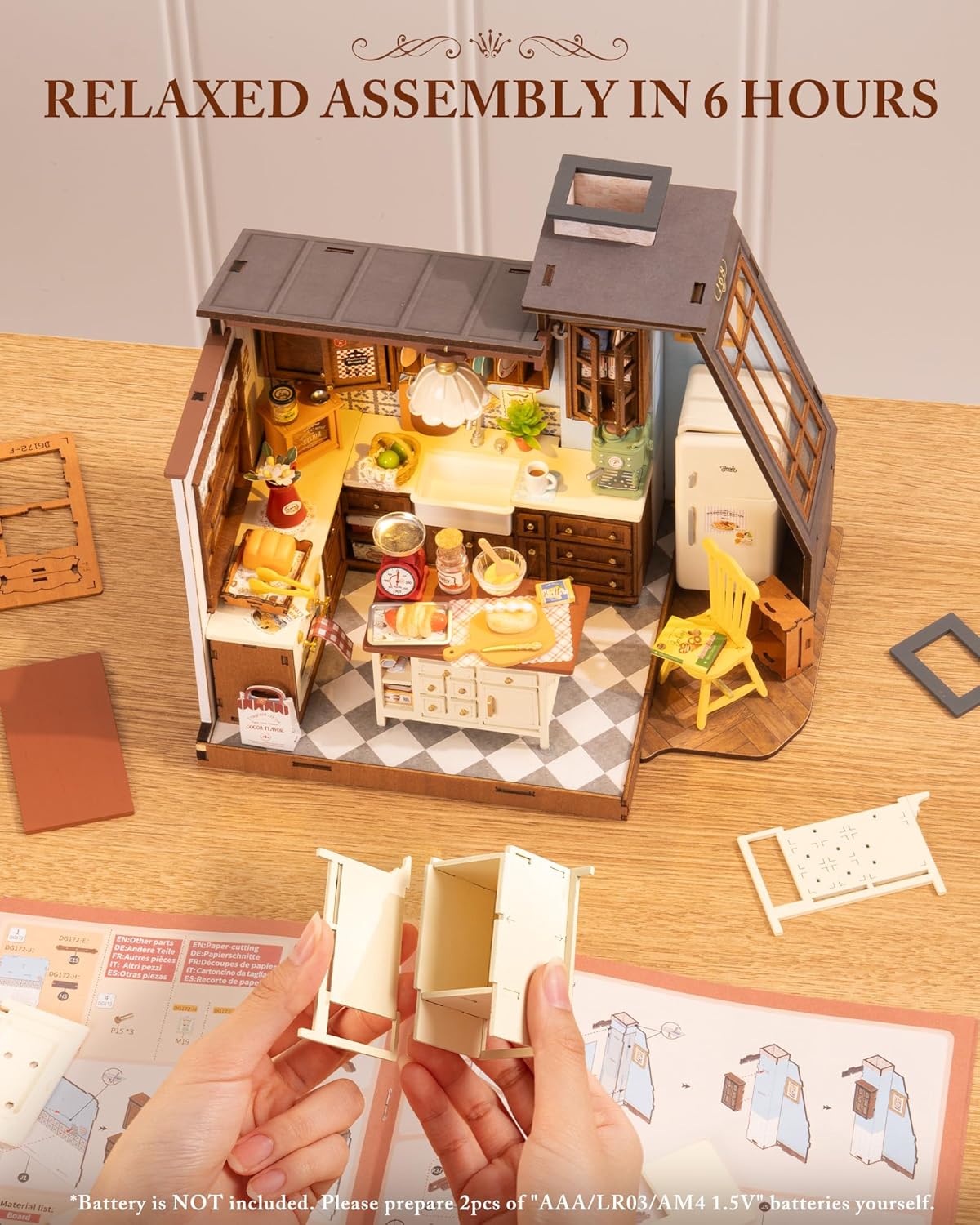 Detalle de Rolife Maison de Poupée Cuisine de Boulangerie – Kit DIY miniatures avec éclairage