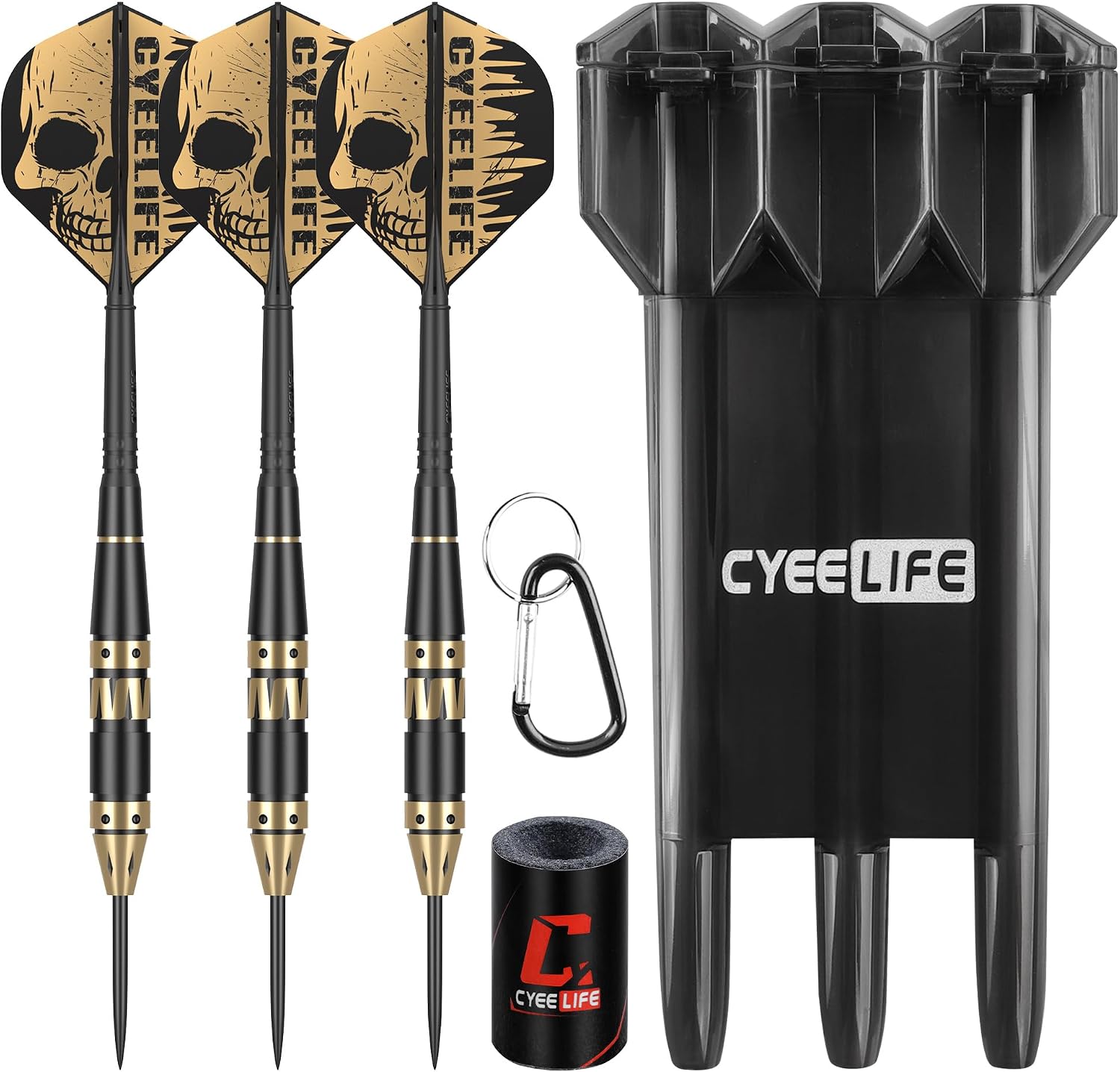 Detalle de CyeeLife stalen darts van 24 g met messing barrels, skeletflights en koffer