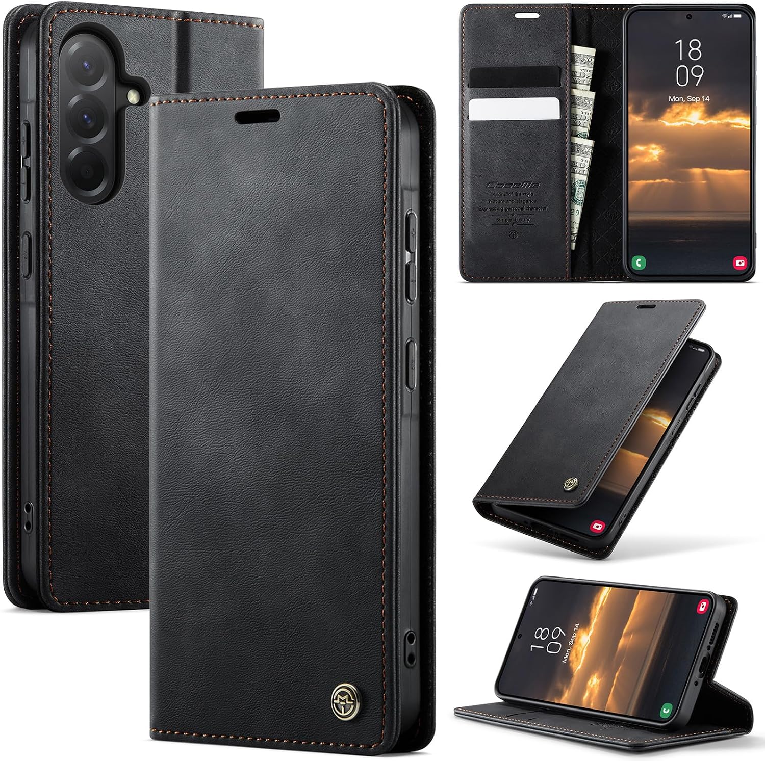 Detalle de Lonjanfon Coque Samsung Galaxy A36 5G cuir PU premium avec blocage RFID, porte-cartes et support magnétique – Noir