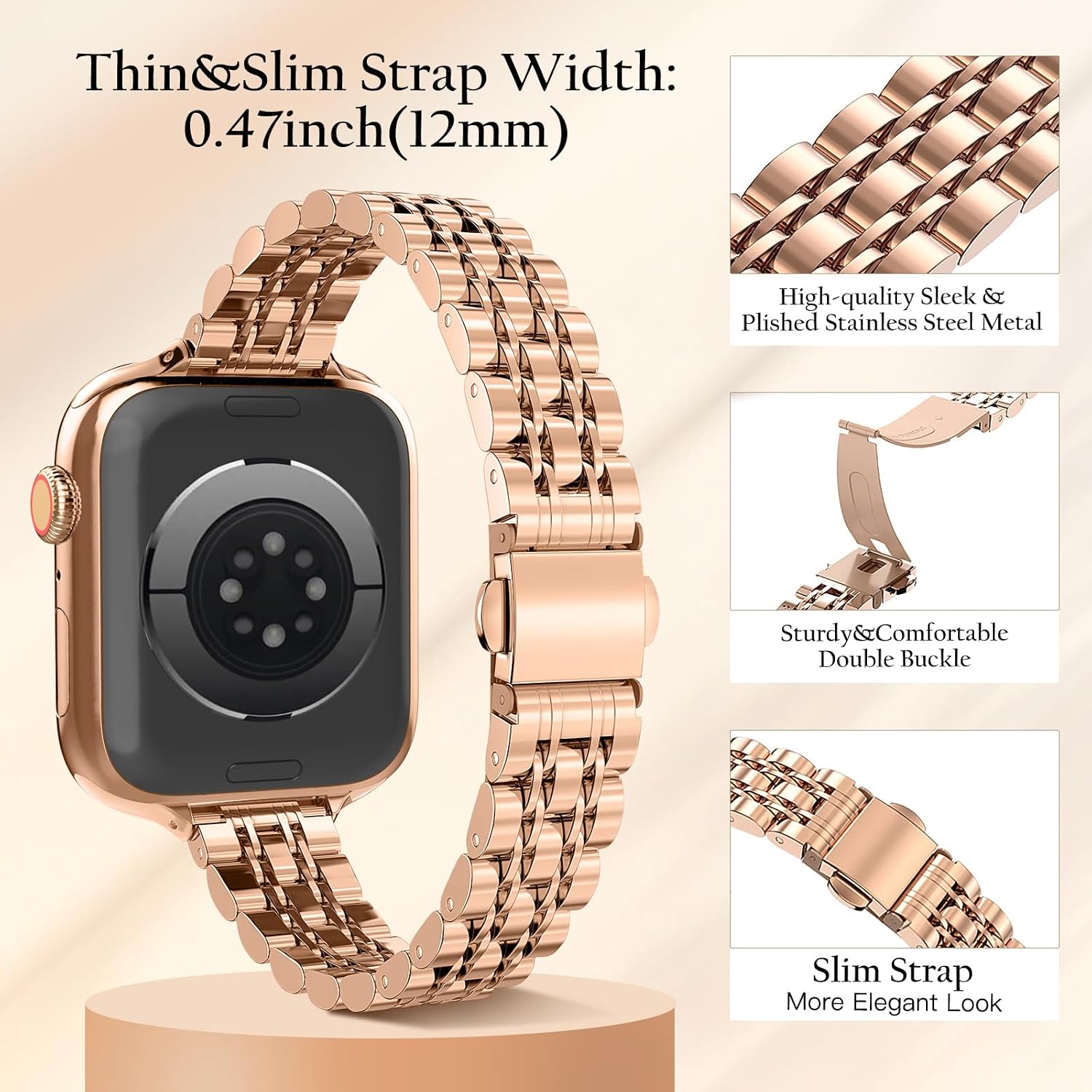 Detalle 2 de TiMOVO Metal Strap for Apple Watch – 46mm/49mm and 42–45mm, Rose Gold, Dressy Band for Women